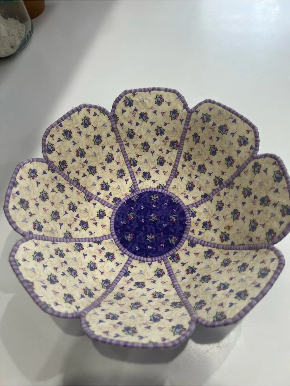 Handcrafted Purple Floral Quilted Fabric Bowl - Home Accents